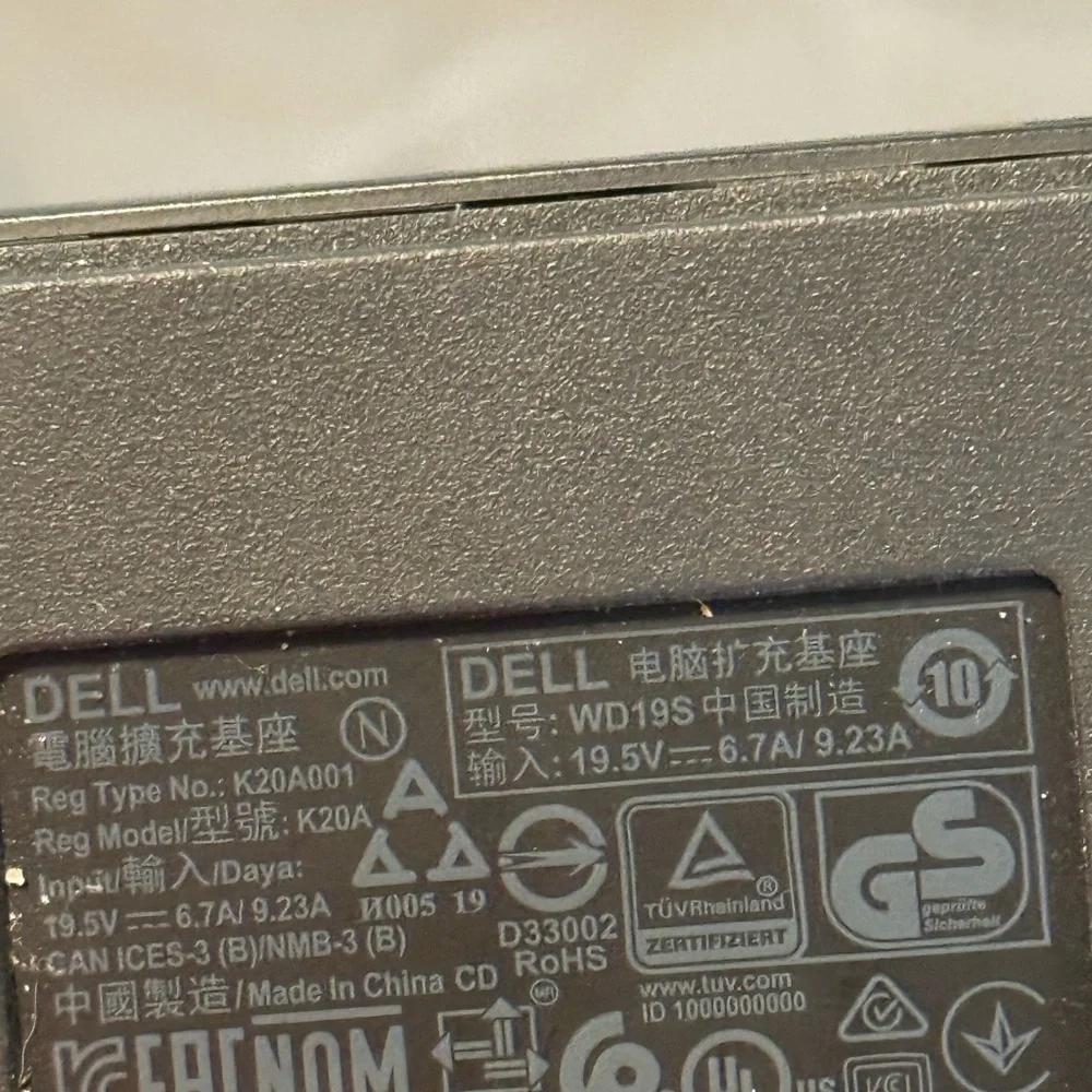 Dell Docking Station WD19S K20A USB-C w/ 180w Power Adaptor